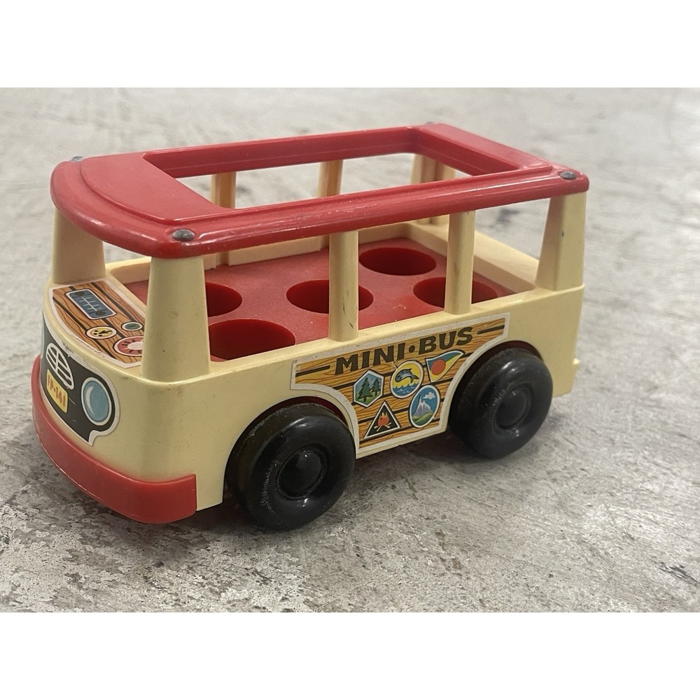 Vintage 1969 Fisher Price Little People #141‎ Mini Bus Van Play Family White Red